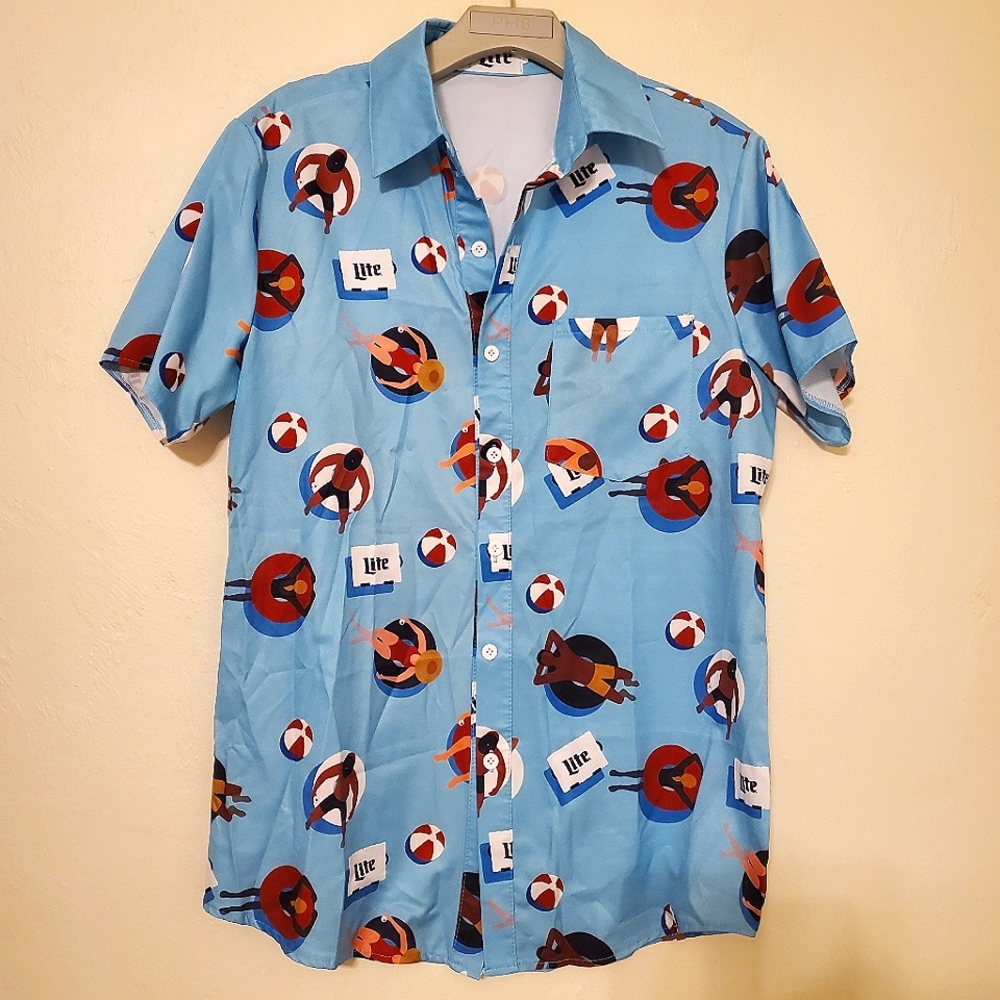 Miller Lite Fun Beach Pool Button Up Shirt